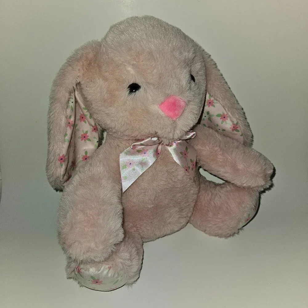 Pink Bunny Rabbit Plush Floral Ears Bow Easter Stuffed Toy Inter-American 2024